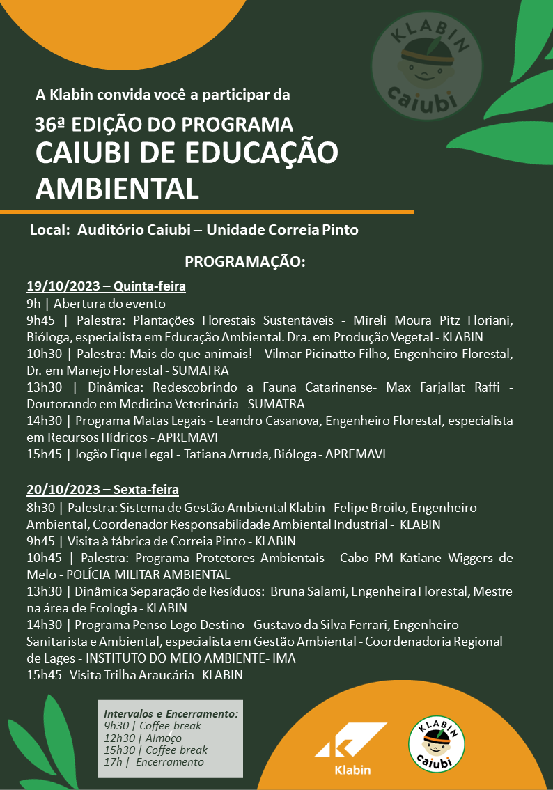 Programação da 36ª Edição do Programa Klabin Caiubi